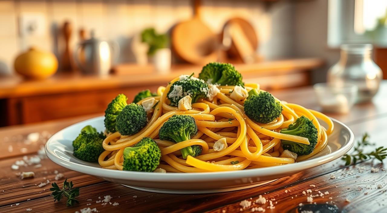Massa com brócolis e alho