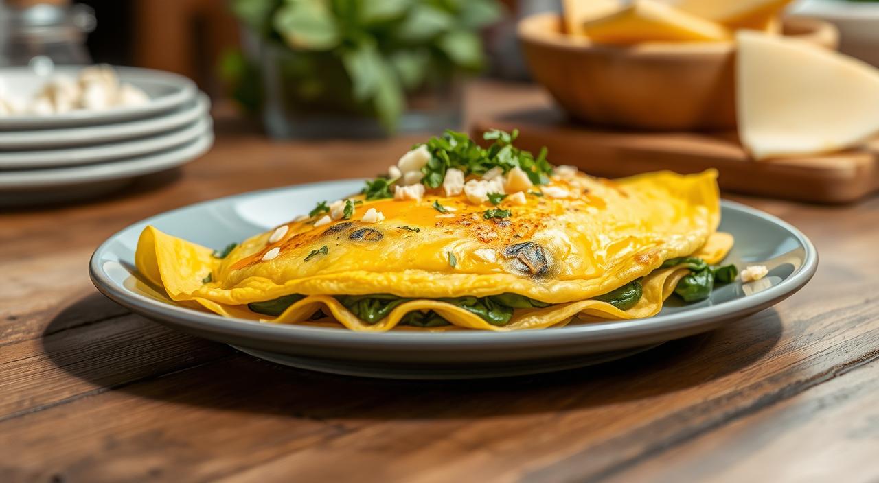 Omelete de espinafre e queijo