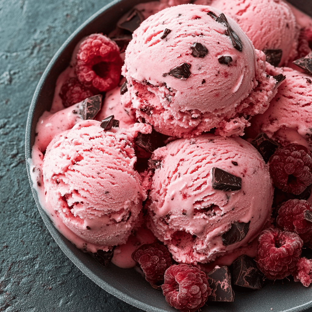 Sorvete de framboesa e chocolate